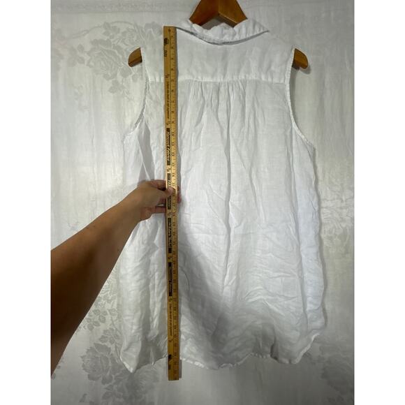ForCynthia Beachwear 100% Linen Tank XL White Collar Pockets Cover Up - Picture 11 of 11